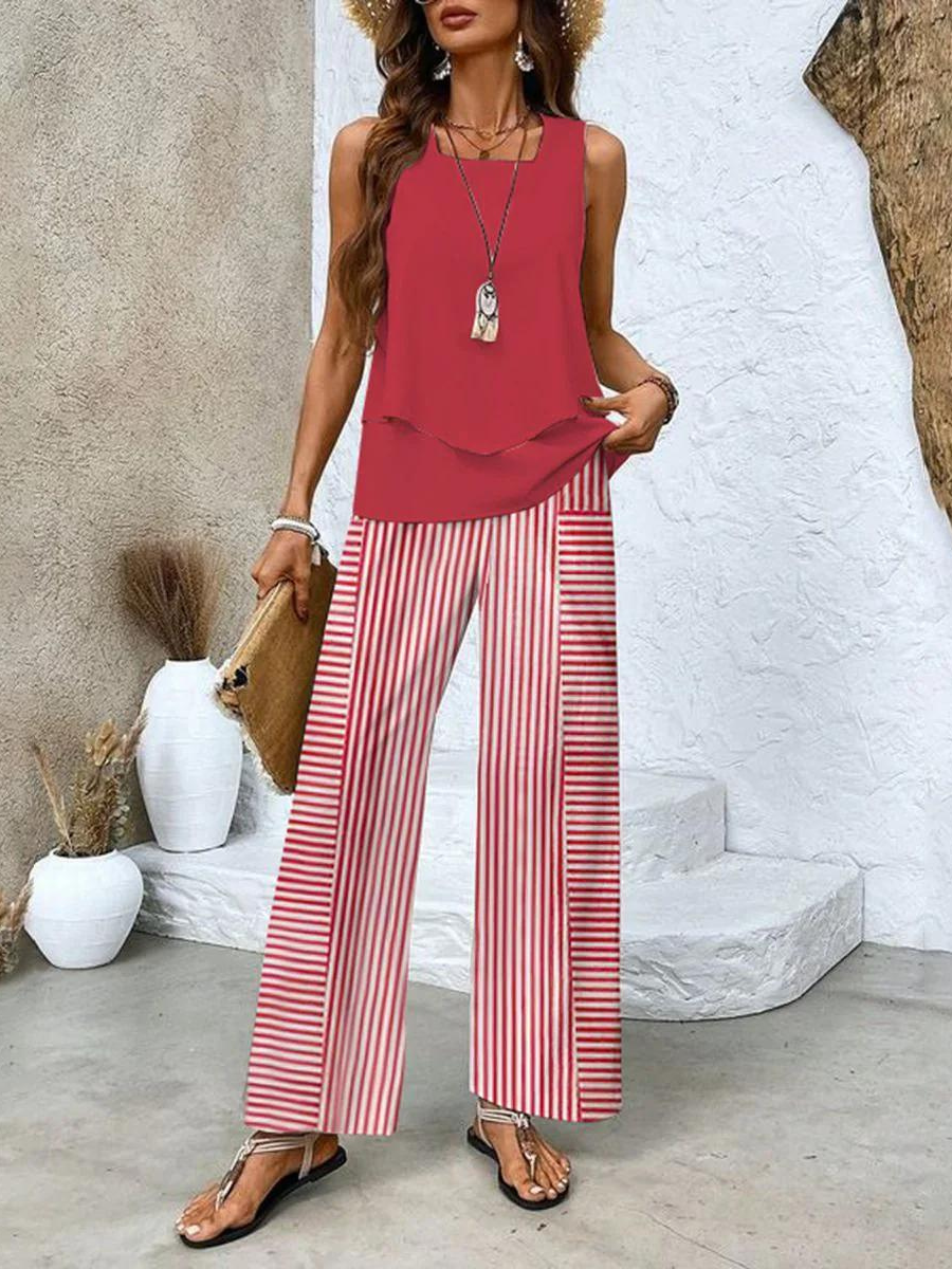 Alba™ Stylowy Komplet Top i Spodnie w Kwiatowy Wzór