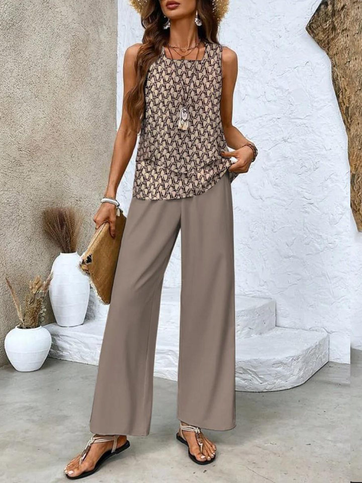 Alba™ Stylowy Komplet Top i Spodnie w Kwiatowy Wzór
